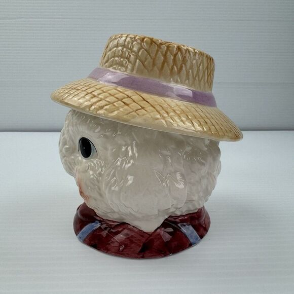 Vintage Dalton Bunny Cookie Jar Ceramic Rabbit in Hat Bow Farmhouse Easter Decor - Picture 6 of 13